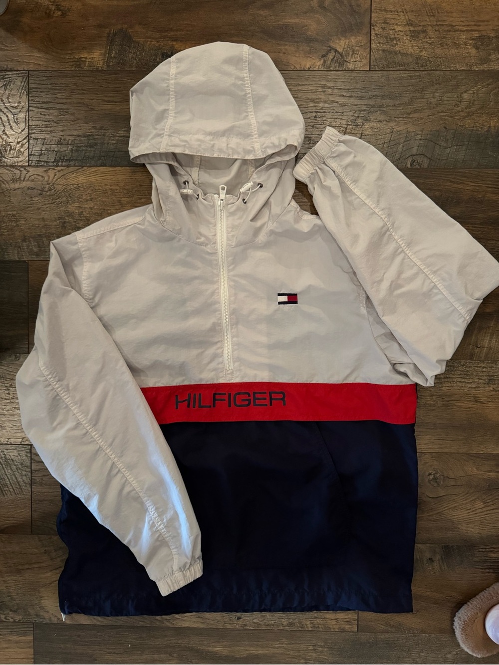 Y2K Tommy Hilfiger White, Red & Navy Half Zip Hooded Windbreaker $35 OBO
